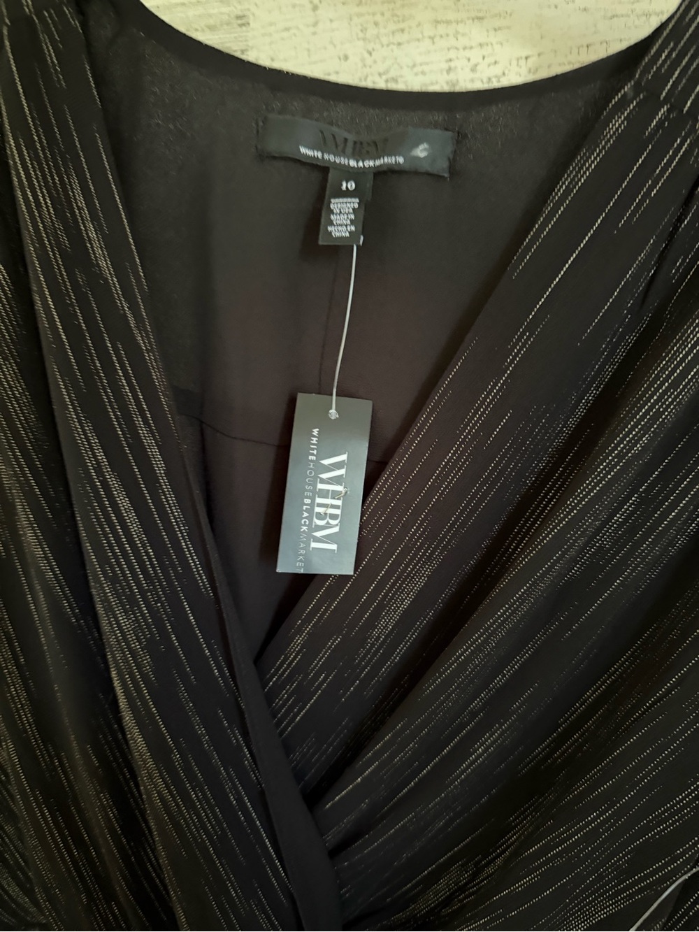 White House Black Market Black Metallic Asymmetrical Midi Dress - Picture 4 of 4